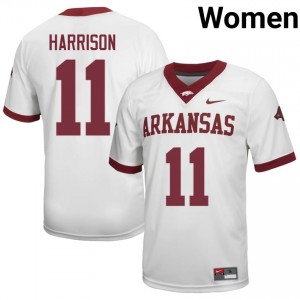 Monte Harrison #11 Arkansas Razorbacks Jersey | Genuine White NCAA Football Women Stitch 97346570