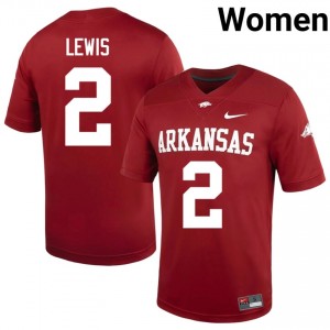 Razorbacks Shelton Lewis #2 Cardinal Jersey | Durable Embroidery University Football Women Apparel 51967415