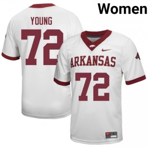 Tucker Young #72 UA Razorbacks Jersey | Moisture Wicking White High School Football Women Stitch 99739560