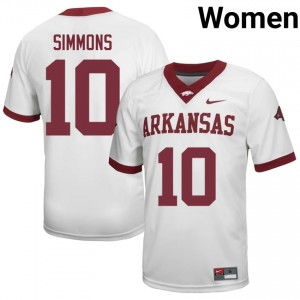 Wyatt Simmons #10 UA Razorbacks Jersey | Elite Thread White University Football Women Stitch 89337388