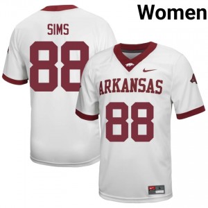 #88 Xadavien Sims Arkansas Razorbacks White Jersey | Iconic Stitch Women College Football Gear 70020633