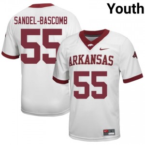 #55 Antonio Sandel-Bascomb Arkansas White Jersey | Officially Licensed Stitched Youth University Football Gear 64017764