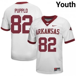 #82 Ben Pupplo Arkansas Razorbacks White Jersey | Pro Cut Stitched Youth NCAA Football Gear 60611327