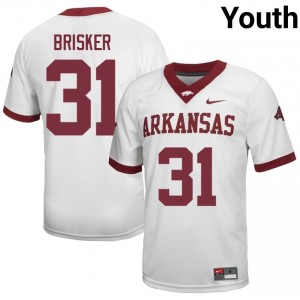 #31 Blake Brisker Arkansas White Jersey | Pro Cut Stitched Youth NCAA Football Gear 79103292