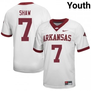 #7 Bradley Shaw Arkansas White Jersey | Officially Licensed Stitched Youth University Football Gear 82830796