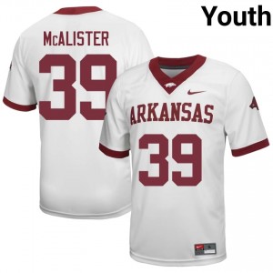 #39 Braeden McAlister Arkansas White Jersey | Pro Cut Stitched Youth NCAA Football Gear 81996364