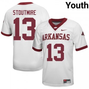 #13 Carter Stoutmire Arkansas Razorbacks White Jersey | Iconic Stitched Youth College Football Gear 98237594