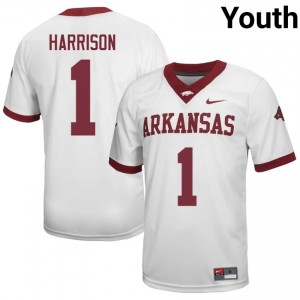 #1 Christian Harrison Arkansas Razorbacks White Jersey | Licensed Stitched Youth High School Football Gear 43718156
