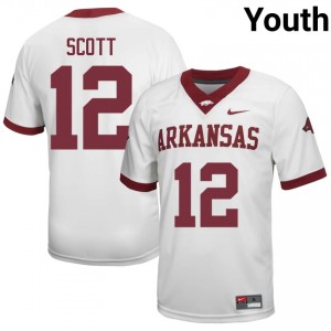 #12 Clyde Scott Arkansas Razorbacks White Jersey | Pro Cut Stitched Youth NCAA Football Gear 43665684
