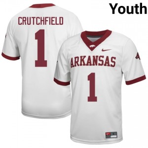 #1 Courtney Crutchfield Arkansas White Jersey | Iconic Stitched Youth College Football Gear 54611795