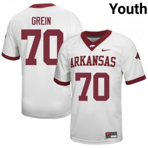 #70 Daniel Grein Arkansas Razorbacks White Jersey | Authentic Stitched Youth Player Football Gear 91896122