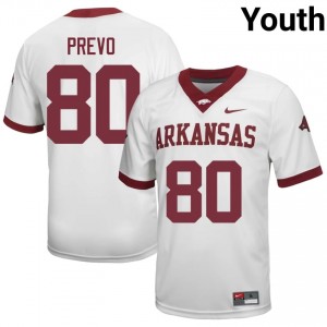 #80 Dequane Prevo Arkansas Razorbacks White Jersey | Officially Licensed Stitched Youth University Football Gear 39469475