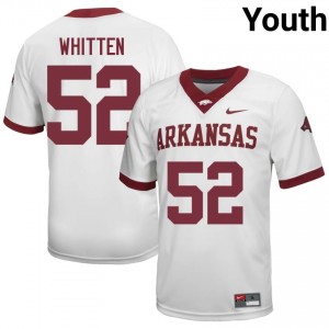 #52 Donovan Whitten Arkansas Razorbacks White Jersey | Officially Licensed Stitched Youth University Football Gear 52949638