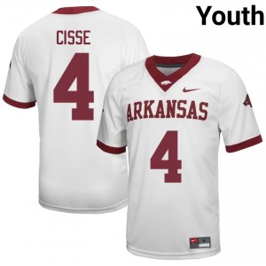 #4 Ismael Cisse Arkansas Razorbacks White Jersey | Authentic Stitched Youth Player Football Gear 91216142
