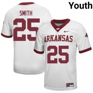 #25 Ja'Quavion Smith Arkansas Razorbacks White Jersey | Pro Cut Stitched Youth NCAA Football Gear 86353295