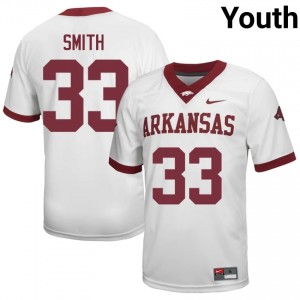 #33 Jakore Smith Arkansas Razorbacks White Jersey | Officially Licensed Stitched Youth University Football Gear 68601070