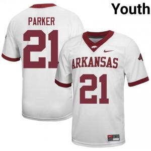 Jasper Parker #21 Arkansas Razorbacks Jersey | Genuine White NCAA Football Youth Stitched 34176338
