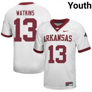 Jelani Watkins #13 UA Razorbacks Jersey | Genuine White NCAA Football Youth Stitched 29000304