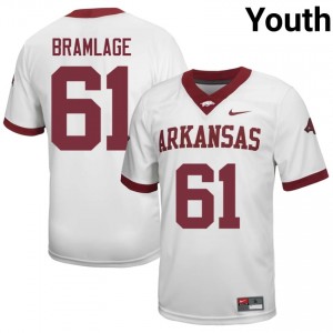 #61 Kaden Bramlage Arkansas Razorbacks White Jersey | Pro Cut Stitched Youth NCAA Football Gear 59987536
