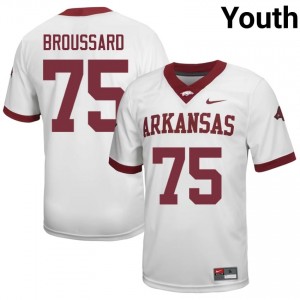 #75 Kavion Broussard Arkansas White Jersey | Officially Licensed Stitched Youth University Football Gear 16149865