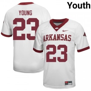 Kevin Young #23 UA Razorbacks Jersey | Genuine White NCAA Football Youth Stitched 14600316