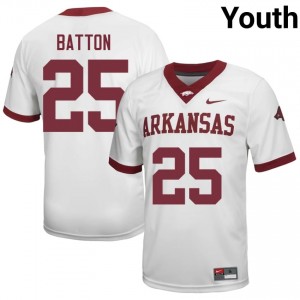 #25 Markeylin Batton Arkansas Razorbacks White Jersey | Officially Licensed Stitched Youth University Football Gear 44699740