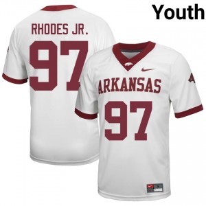 Quincy Rhodes Jr. #97 UA Razorbacks Jersey | Gameday White College Football Youth Stitched 54412707