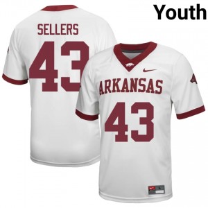 #43 Trent Sellers Arkansas Razorbacks White Jersey | Pro Cut Stitched Youth NCAA Football Gear 24570520