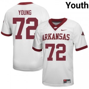#72 Tucker Young Arkansas Razorbacks White Jersey | Iconic Stitched Youth College Football Gear 27051681