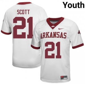 #21 Tyler Scott Arkansas Razorbacks White Jersey | Authentic Stitched Youth Player Football Gear 48100429